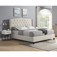 Astral 3-Piece Upholstered Bedroom Set  Tufted Wingback Bed With Two White Nightstands