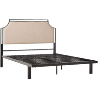 Traditional Upholstered Metal Queen Bedframe ?Tan