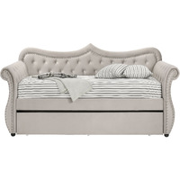 Beige Upholstered Twin Daybed With Trundle