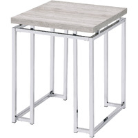 Natural Oak And Chrome End Table With Metal Sled Base