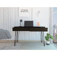 Black 2-Drawer Writing Desk With Hairpin Legs