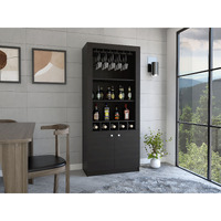 Black Wengue 3-Shelf Rectangle 5-Bottle Bar Cabinet