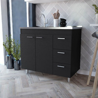 Black 2-Door 3-Drawer Kitchen Cabinet