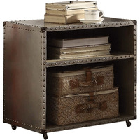 Aluminum 2-Shelf Nightstand With Nailhead Trim And Casters