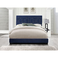 Dark Blue Eastern King Panel Bed With Nailhead Trim