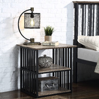 Antique Oak And Black 3-Shelf Nightstand