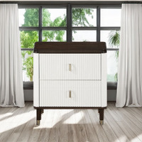 White And Brown 2-Drawer Nightstand With Usb Port