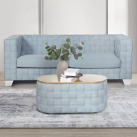 Light Teal Coffee Table With Knitting Texture Base