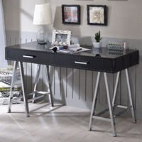 Black High Gloss And Chrome 2-Drawer Writing Desk