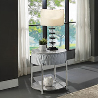 Grey High Gloss And Chrome End Table With Drawer