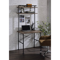 Rustic Oak And Black 2-Shelf Writing Desk