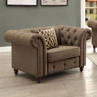 Brown Tufted Accent Chair With Pillow