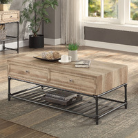 Oak And Sandy Black Coffee Table With Bottom Shelf