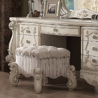 Ivory And Bone White Vanity Stool With Nailhead Trim