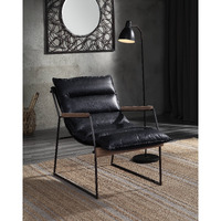 Distress Espresso And Matt Iron Accent Chair With Sled Base