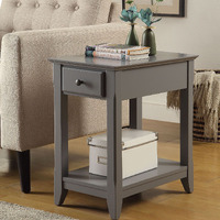 Grey Accent Table With Bottom Shelf