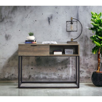 Rustic Oak And Black Writing Desk With Drawer And Shelf