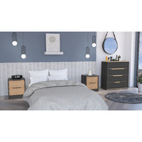 Hartford 3-Piece Bedroom Set  Two Nightstands And Dresser  Black  Pine And Light Oak