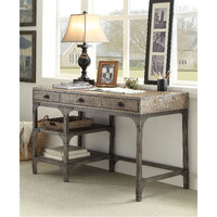 Weathered Oak And Antique Silver 3-Drawer Writing Desk