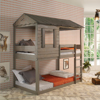 Rustic Grey Twin Over Twin Bunk Bed With Built-In Ladder