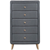 Light Grey Upholstered 5-Drawer Chest