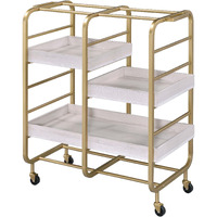 Gold And White Washed Serving Cart With 3 Adjustable Trays