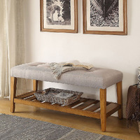 Light Grey And Oak Tufted Padded Seat Bench