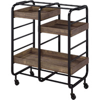 Black And Walnut Serving Cart With 3 Adjustable Trays