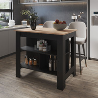 Aztec Kitchen Island In Melamine With Open Storage  Light Pine + Black