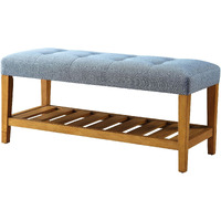 Light Blue And Oak Tufted Padded Seat Bench