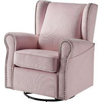 Pink Rolled Arms Swivel Chair With Nailhead Accent