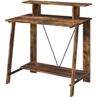 Weathered Oak And Black Writing Desk With Upper Shelf