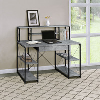 Grey And Black Office Desk With Open Shelves And Hutch