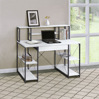 White And Black Office Desk With Open Shelves And Hutch