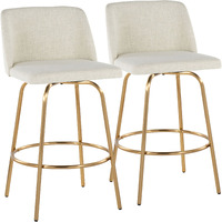 Toriano 26"" Contemporary Fixed-Height Counter Stool With Swivel In Cream Fabric And Gold Metal With Round Footrest By Lumisource - Set Of 2