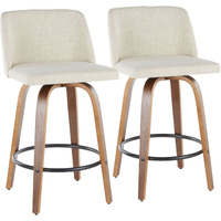 Toriano Mid-Century Modern Counter Stool In Walnut And Cream Fabric By Lumisource - Set Of 2