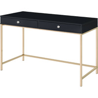 Black High Gloss And Gold 2-Drawer Writing Desk