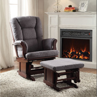 Grey And Cherry Glider Chair With Ottoman