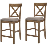 Tan And Weathered Oak Counter Height Stools With Cross Back (Set Of 2)