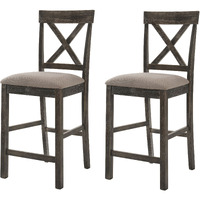 Tan And Weathered Grey Counter Height Stools With Cross Back (Set Of 2)