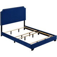 Blue Queen Panel Bed With Scooped Headboard