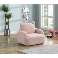 Raelynn 25.5""W Pink Teddy Velvet Bear-Shaped Kids Armchair