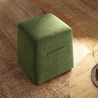 Oliver 16"" Tapered Square Upholstered Ottoman  Moss Green Fleeced Teddy