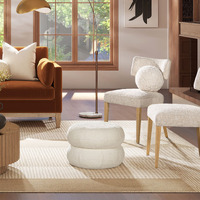 Nest 19.5"" Low Round Upholstered Ottoman  Almond White Chenille