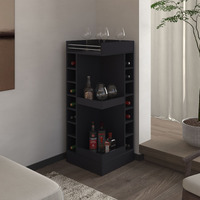 Fm Furniture Lamer Corner Bar Cabinet With Wine Rack And Open Shelf  Black