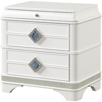 Laguna Modern Style 2-Drawer Night Stand Made With Wood  Hidden Jewlry Drawer And Crystal Accents In White