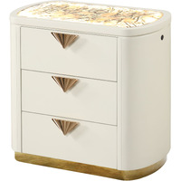 La Pierre Modern Style 3-Drawer Night Stand Made With Wood And Gold Accents In Beige