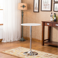 Roundhill Furniture Adjustable Height Wood And Chrome Metal Bar Table  White