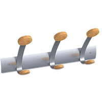 Alba Pmv3 Modern Silver Coated Steel Coat Hook With 3 Double Light Wood Coat Pegs