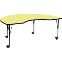 Flash Furniture Mobile 48''W X 72''L Kidney Yellow Thermal Laminate Activity Table - Height Adjustable Short Legs